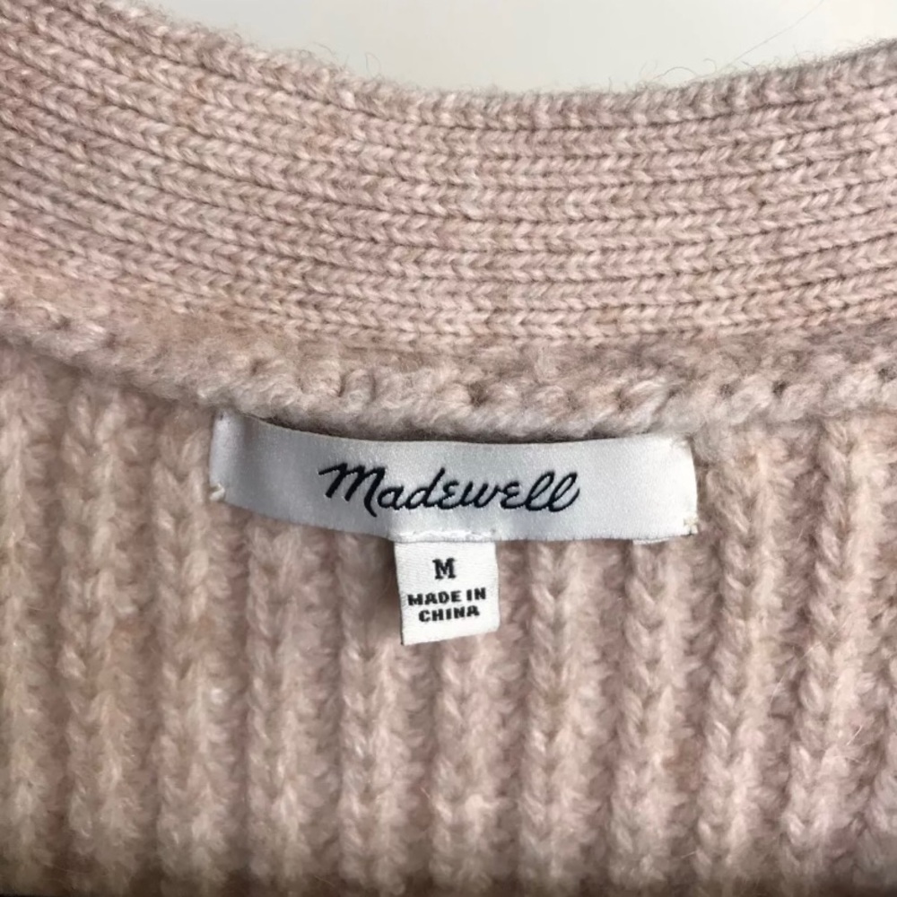 Madewell Beige Chunky Cableknit Fringe Cardigan Sweater M Long Lined Oversized - Picture 8 of 8